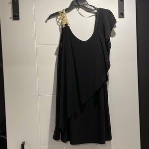 Betsy and Adam size 10 black dress with gold strap